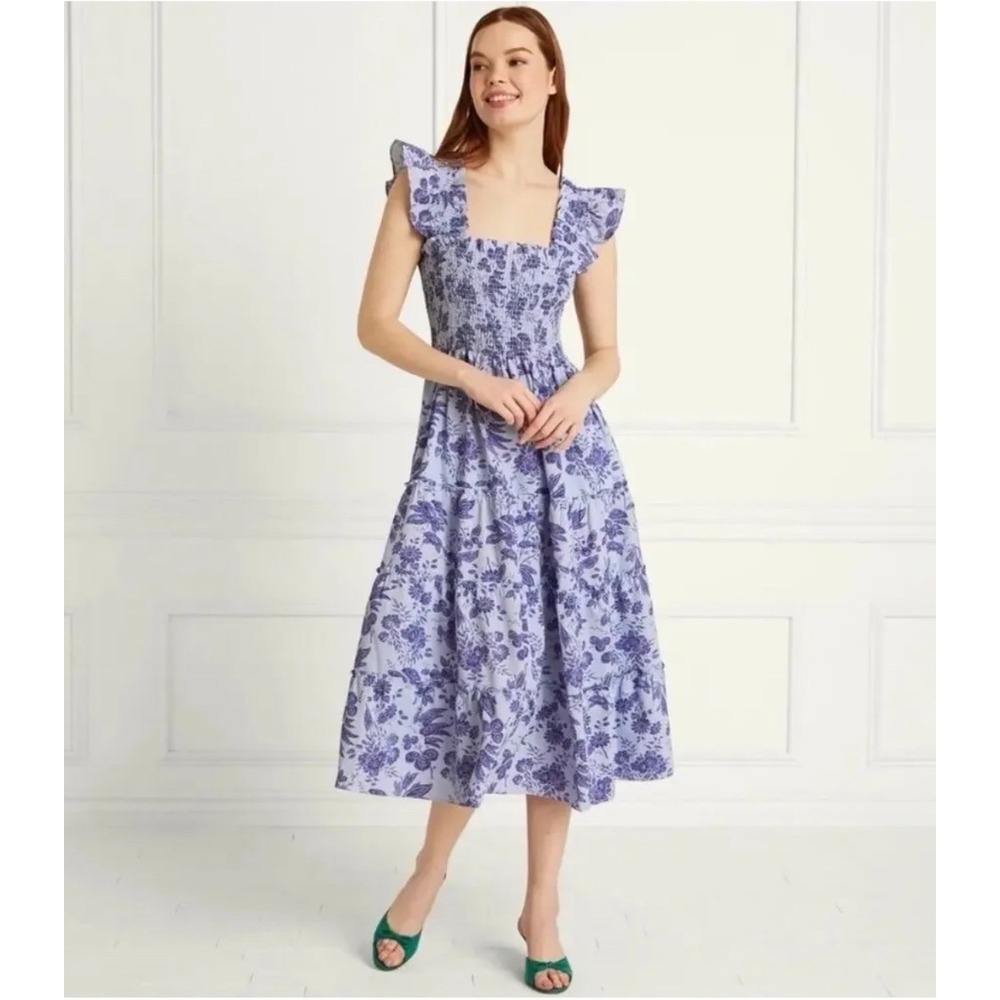 Hill House Ellie Nap Dress Lilac Tonal Floral Smocked Midi Poly Crepe NWT XL